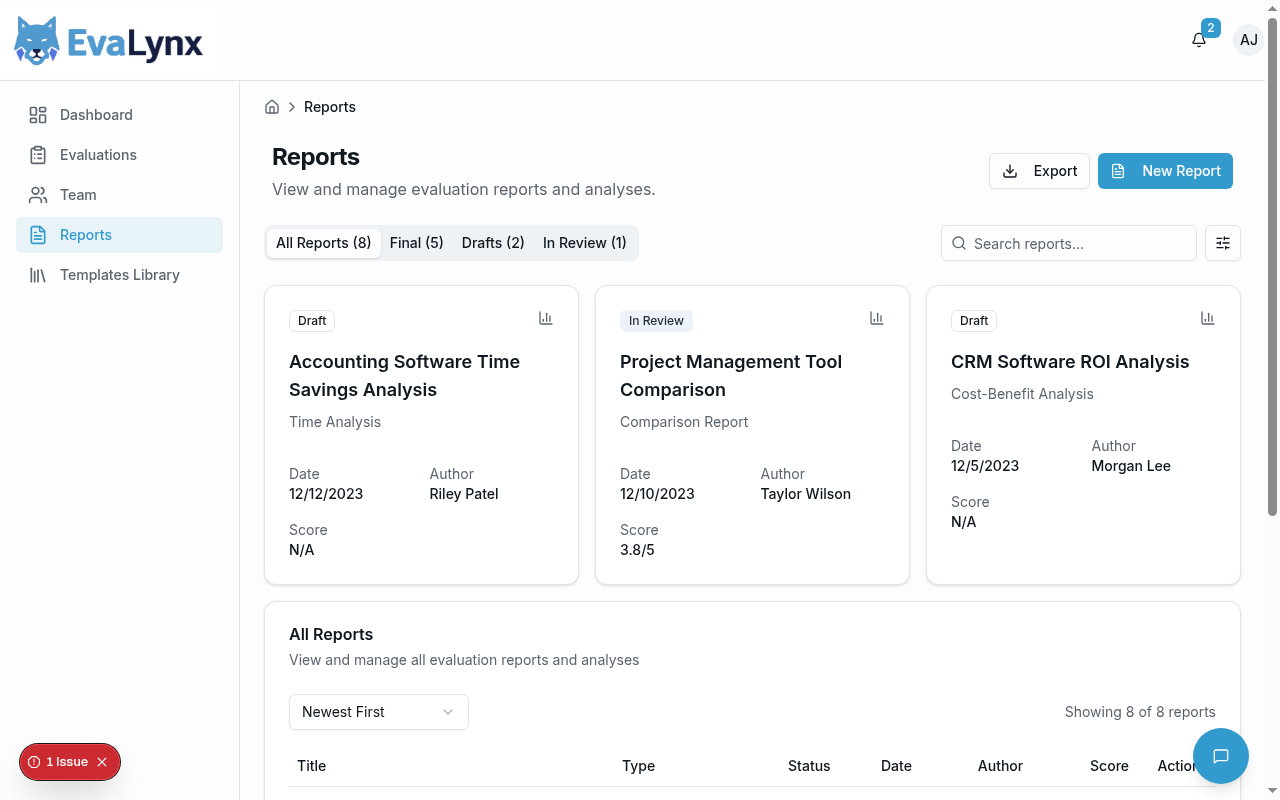 Reports and Analytics Interface