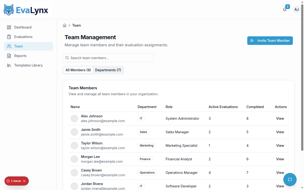 Team Management Interface